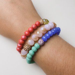 Erimish Pink Blue Colorful Boho Glass Beaded Stretch Stacking Bracelets Set